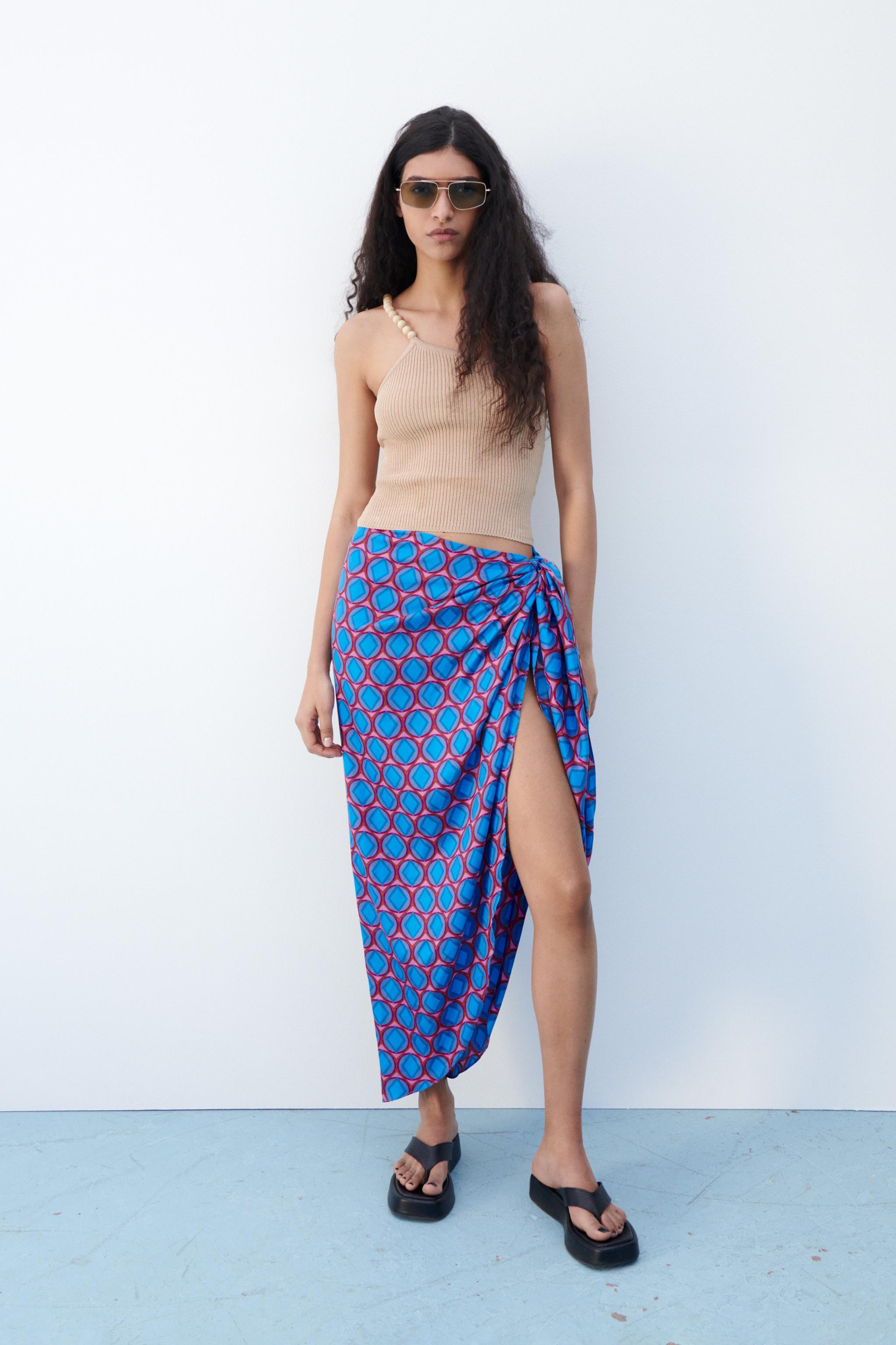 PRINTED SARONG SKIRT Blue ZARA United States